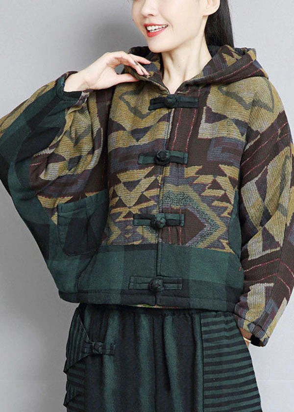 Chic Green Hooded Patchwork Oriental Button Fine Cotton Filled Jackets Winter - republicanstateiChic Green Hooded Patchwork Oriental Button Fine Cotton Filled Jackets Winter - republicanstatei