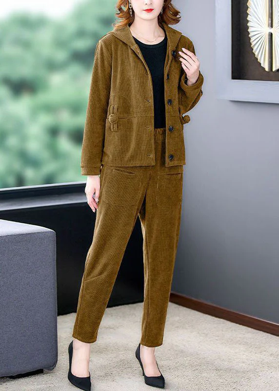 Chocolate Thick Corduroy Coats And Harem Pants Two Pieces Set Hooded Winter - republicanstateiChocolate Thick Corduroy Coats And Harem Pants Two Pieces Set Hooded Winter - republicanstatei