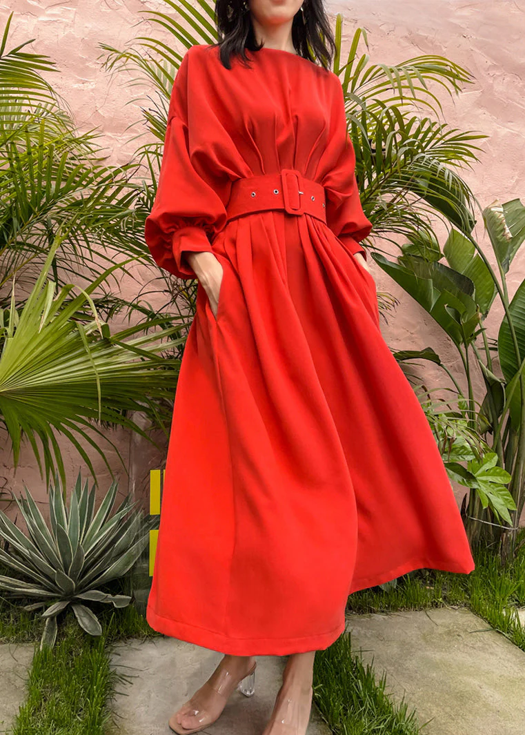 Elegant Red Slash Neck Pockets Sashes Silk Vacation Pleated Dresses Batwing Sleeve - republicanstateiElegant Red Slash Neck Pockets Sashes Silk Vacation Pleated Dresses Batwing Sleeve - republicanstatei