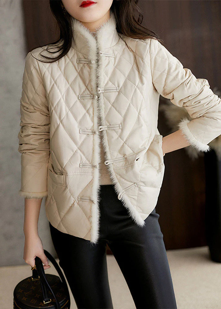 Elegant White Stand Collar Button Pockets Sheepskin Down Coat Long Sleeve - republicanstateiElegant White Stand Collar Button Pockets Sheepskin Down Coat Long Sleeve - republicanstatei