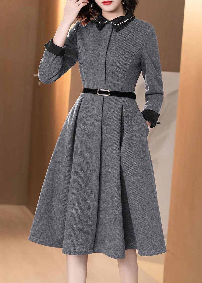 Handmade Grey Turn-down Collar Exra Large Hem Cotton Dresses Long Sleeve - republicanstateiHandmade Grey Turn-down Collar Exra Large Hem Cotton Dresses Long Sleeve - republicanstatei