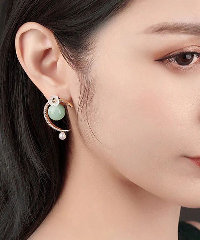 Beautiful Light Green Sterling Silver Zircon Shell Flower Pearl Hoop Earrings - republicanstateiBeautiful Light Green Sterling Silver Zircon Shell Flower Pearl Hoop Earrings - republicanstatei