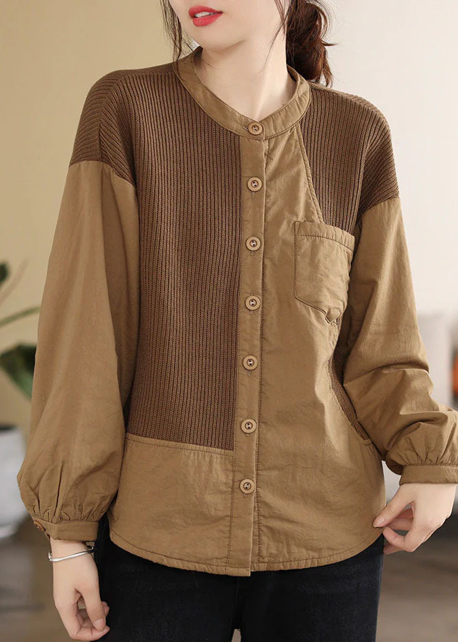 Classy Coffee O-Neck Patchwork Pockets Fine Cotton Filled Parka Jacket Winter - republicanstateiClassy Coffee O-Neck Patchwork Pockets Fine Cotton Filled Parka Jacket Winter - republicanstatei