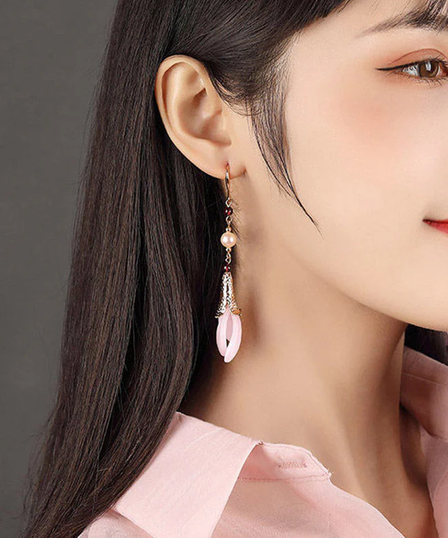 Fashion Pink Sterling Silver Peatl Coloured Glazes Floral Drop Earrings - republicanstateiFashion Pink Sterling Silver Peatl Coloured Glazes Floral Drop Earrings - republicanstatei