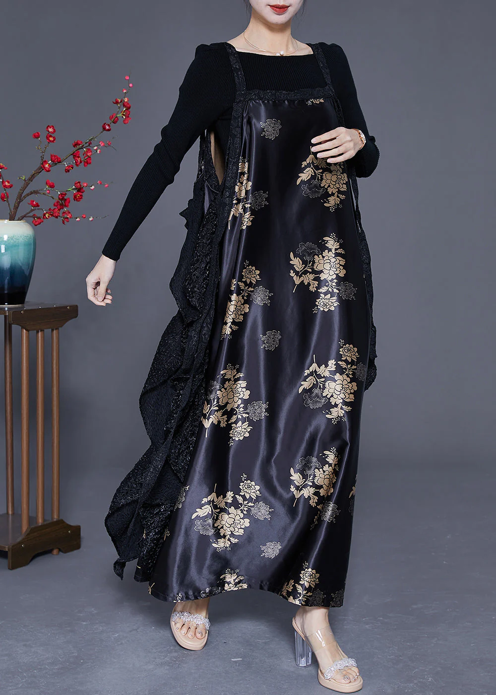 Original Design Black Oversized Patchwork Exra Large Hem Silk Dress Spring - republicanstateiOriginal Design Black Oversized Patchwork Exra Large Hem Silk Dress Spring - republicanstatei