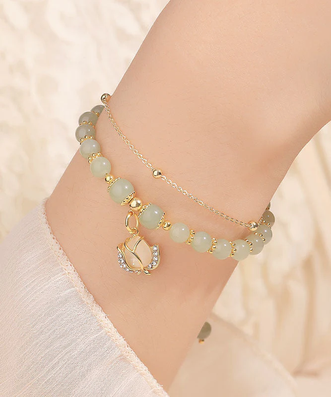 Stylish Little Green Sterling Silver Overgild 14K Gold Jade Zircon Charm Bracelet - republicanstateiStylish Little Green Sterling Silver Overgild 14K Gold Jade Zircon Charm Bracelet - republicanstatei