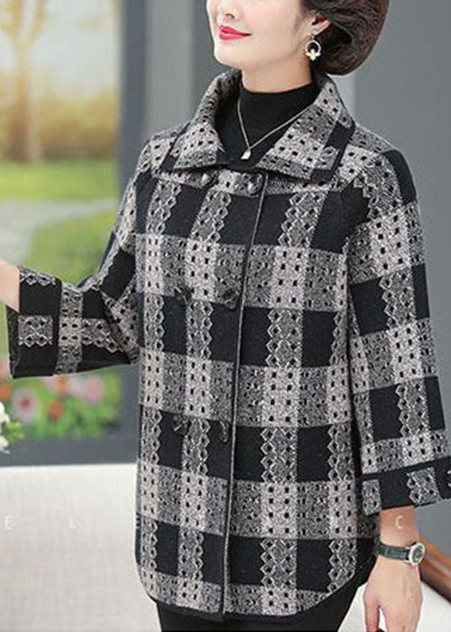 Vintage Black Peter Pan Collar Plaid Bouble Breast Woolen Coats Long Sleeve - republicanstateiVintage Black Peter Pan Collar Plaid Bouble Breast Woolen Coats Long Sleeve - republicanstatei
