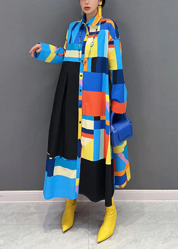 Stylish Blue Oversized Patchwork Exra Large Hem Cotton Shirt Dress Spring - republicanstateiStylish Blue Oversized Patchwork Exra Large Hem Cotton Shirt Dress Spring - republicanstatei