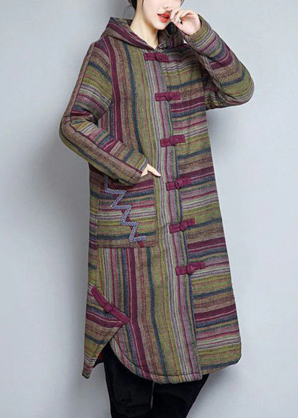 Women Khaki Hooded Pockets Striped Fine Cotton Filled Women Witner Coats - republicanstateiWomen Khaki Hooded Pockets Striped Fine Cotton Filled Women Witner Coats - republicanstatei