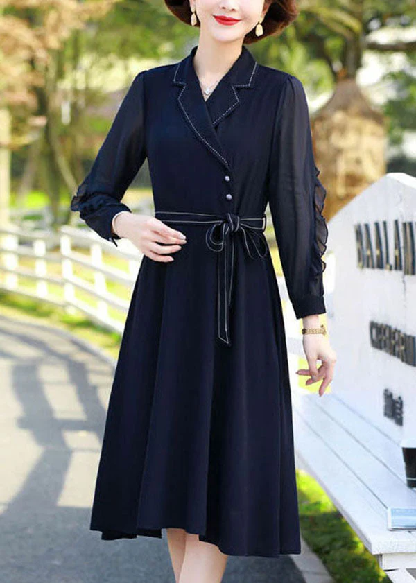 Fitted Navy Peter Pan Collar Patchwork Ruffles Chiffon Cinch Dresses Long Sleeve - republicanstateiFitted Navy Peter Pan Collar Patchwork Ruffles Chiffon Cinch Dresses Long Sleeve - republicanstatei