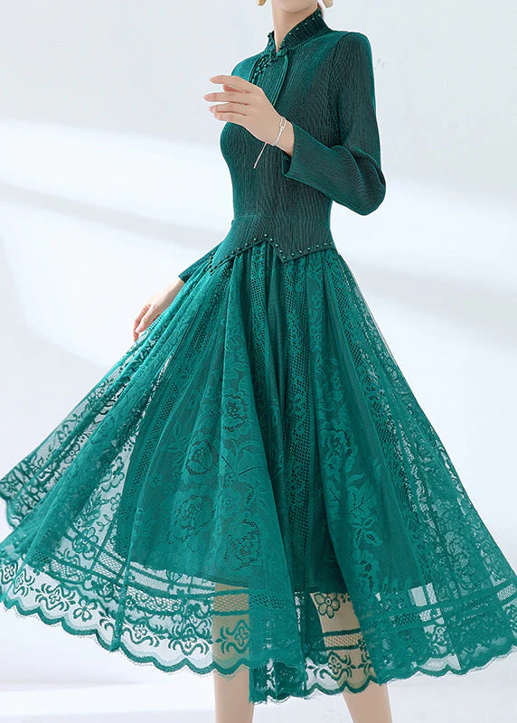 Novelty Blue Stand Collar Patchwork Fake Two Pieces Lace Nail Bead Maxi Dresses Spring - republicanstateiNovelty Blue Stand Collar Patchwork Fake Two Pieces Lace Nail Bead Maxi Dresses Spring - republicanstatei