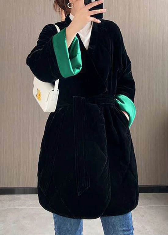 Loose Black Sashes Pockets Patchwork Fine Cotton Filled Velour coat Winter - republicanstateiLoose Black Sashes Pockets Patchwork Fine Cotton Filled Velour coat Winter - republicanstatei