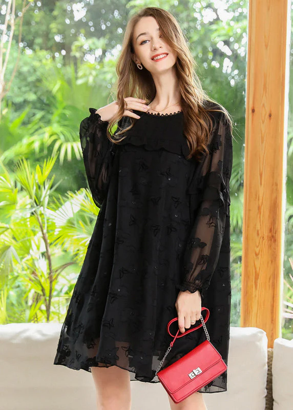 Boho Black Embroideried Patchwork Ruffles Chiffon Maxi Dresses Spring - republicanstateiBoho Black Embroideried Patchwork Ruffles Chiffon Maxi Dresses Spring - republicanstatei