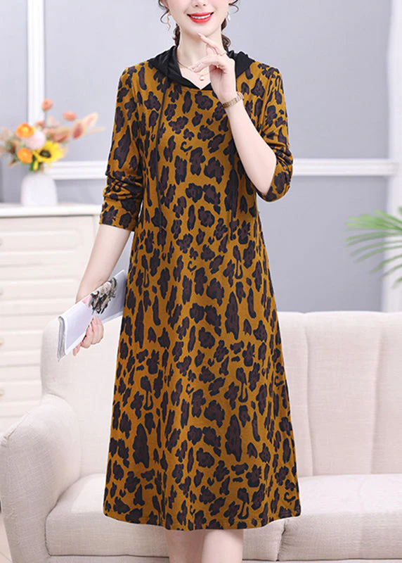 Bohemian Leopard Peter Pan Collar Print Drawstring Hooded Long Dress Long Sleeve - republicanstateiBohemian Leopard Peter Pan Collar Print Drawstring Hooded Long Dress Long Sleeve - republicanstatei