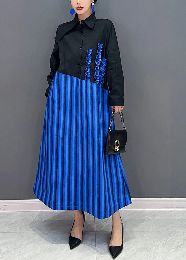 French Black Asymmetrical Patchwork Ruffled Cotton Long Dresses Spring - republicanstateiFrench Black Asymmetrical Patchwork Ruffled Cotton Long Dresses Spring - republicanstatei