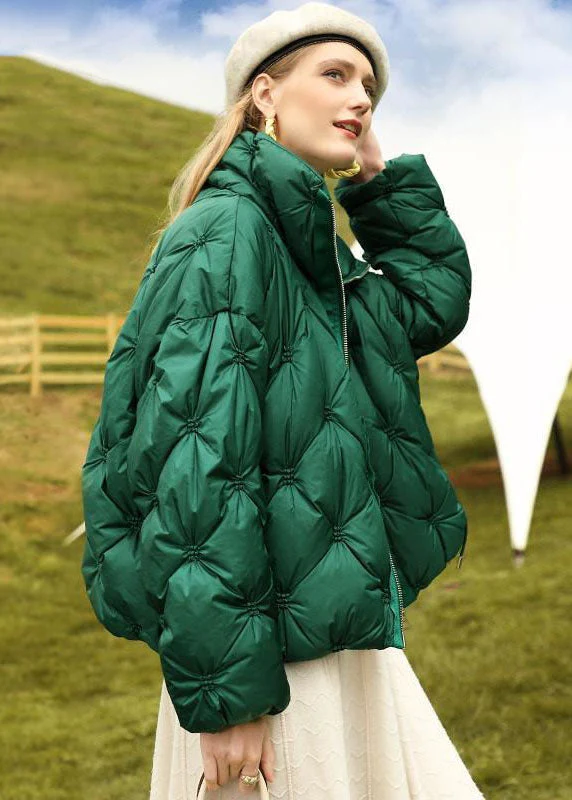 French Green Stand Collar Zip Up Wrinkled Fine Cotton Filled Parkas Winter - republicanstateiFrench Green Stand Collar Zip Up Wrinkled Fine Cotton Filled Parkas Winter - republicanstatei