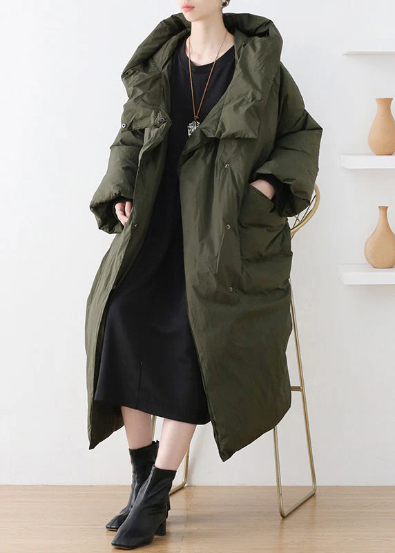 Casual Army Green Turtleneck Zippered Duck Down Hooded Long Down Coat Winter - republicanstateiCasual Army Green Turtleneck Zippered Duck Down Hooded Long Down Coat Winter - republicanstatei