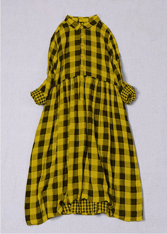 Bohemian Yellow White Plaid PeterPan Collar Pockets Button Fall Patchwork Dresses - republicanstateiBohemian Yellow White Plaid PeterPan Collar Pockets Button Fall Patchwork Dresses - republicanstatei