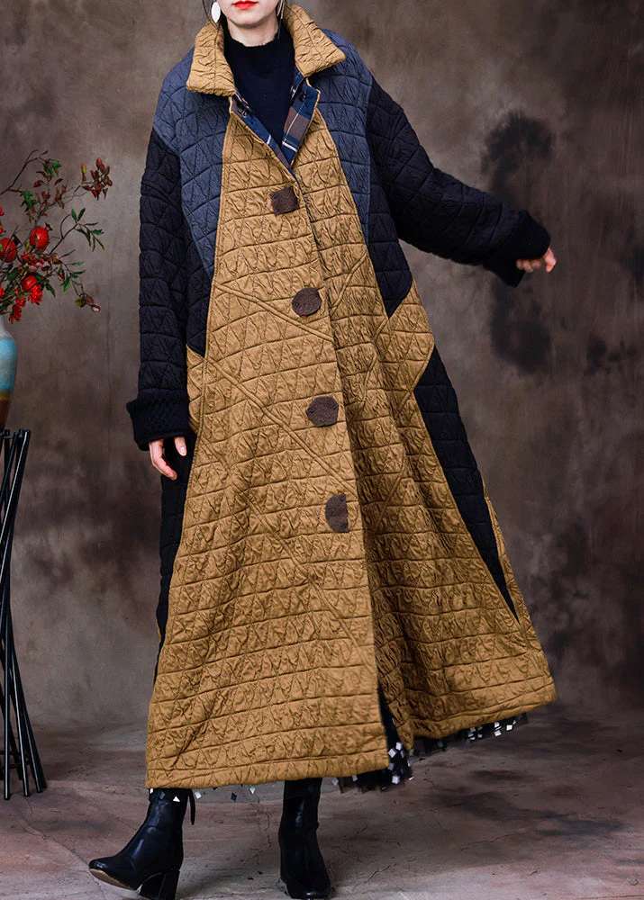 Women Yellow Stand Collar Patchwork Button Removable Cotton Maxi Coats Long Sleeve - republicanstateiWomen Yellow Stand Collar Patchwork Button Removable Cotton Maxi Coats Long Sleeve - republicanstatei
