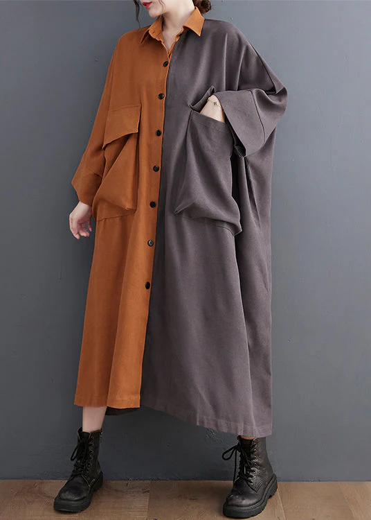 Bohemian Colorblock Oversized Patchwork Pockets Cotton Long Dress Batwing Sleeve - republicanstateiBohemian Colorblock Oversized Patchwork Pockets Cotton Long Dress Batwing Sleeve - republicanstatei