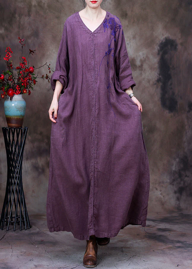 Vintage Llight Purple V Neck Asymmetrical Patchwork Linen Ankle Dress Long - republicanstateiVintage Llight Purple V Neck Asymmetrical Patchwork Linen Ankle Dress Long - republicanstatei