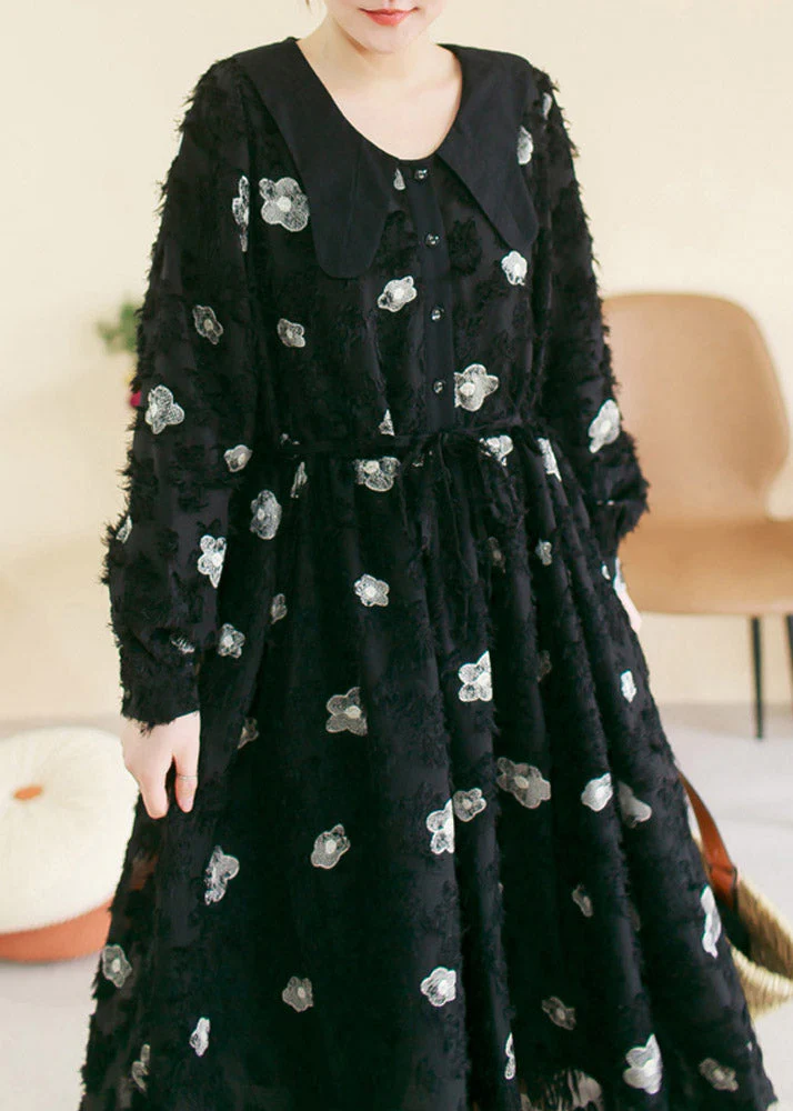 Vintage Black O-Neck Embroideried Floral Patchwork Cotton Long Dress Spring - republicanstateiVintage Black O-Neck Embroideried Floral Patchwork Cotton Long Dress Spring - republicanstatei