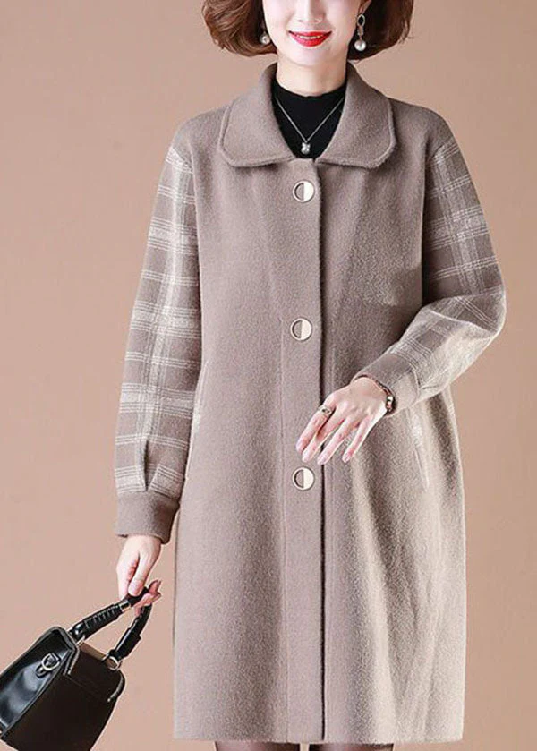 Beige Patchwork Plaid Woolen Coats Turn-down Collar Button Long Sleeve - republicanstateiBeige Patchwork Plaid Woolen Coats Turn-down Collar Button Long Sleeve - republicanstatei