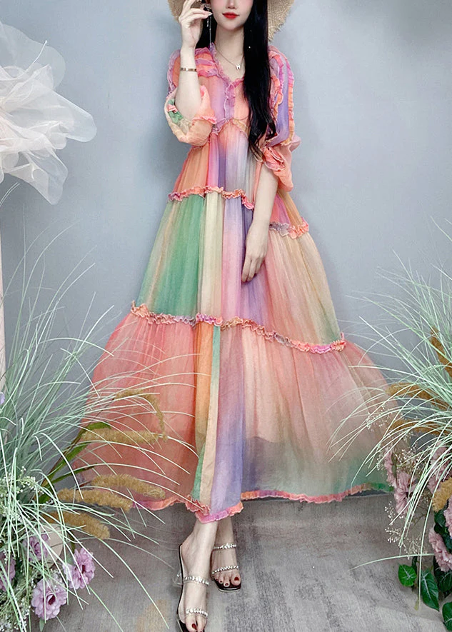 Top Quality Gradient Color Ruffled Patchwork Silk Exra Large Hem Long Dress Fall - republicanstateiTop Quality Gradient Color Ruffled Patchwork Silk Exra Large Hem Long Dress Fall - republicanstatei