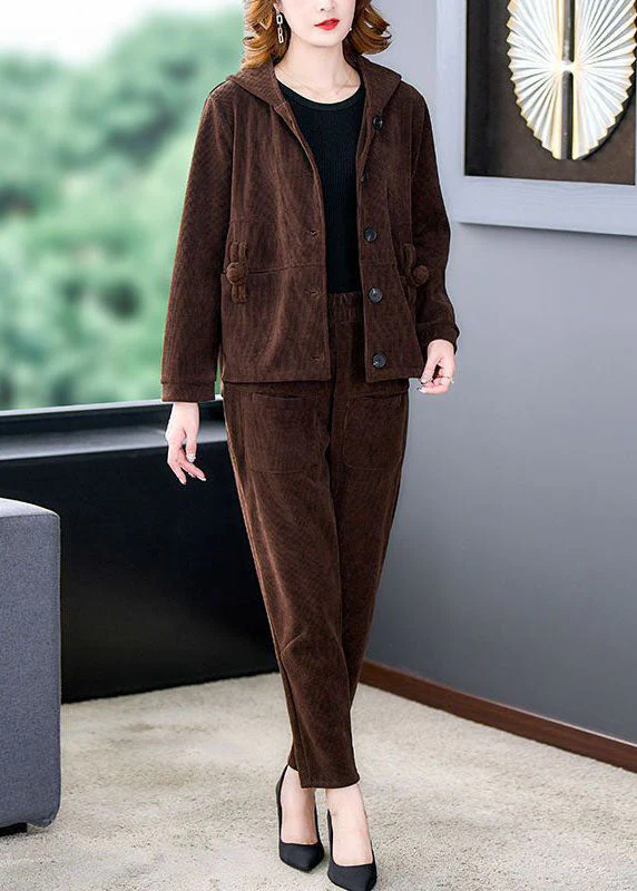 Chocolate Thick Corduroy Coats And Harem Pants Two Pieces Set Hooded Winter - republicanstateiChocolate Thick Corduroy Coats And Harem Pants Two Pieces Set Hooded Winter - republicanstatei