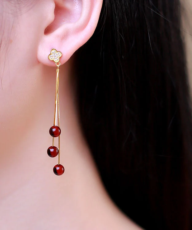 Modern Yellow Sterling Silver Overgild Inlaid Amber Beeswax Drop Earrings - republicanstateiModern Yellow Sterling Silver Overgild Inlaid Amber Beeswax Drop Earrings - republicanstatei