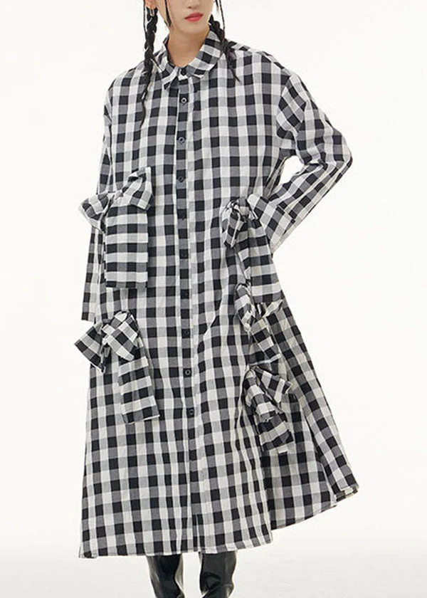 Stylish Plaid Peter Pan Collar Bow Patchwork Cotton Shirts Dresses Spring - republicanstateiStylish Plaid Peter Pan Collar Bow Patchwork Cotton Shirts Dresses Spring - republicanstatei