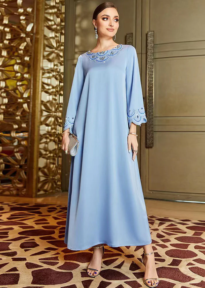 Casual Blue Embroideried Nail Bead Chiffon Vacation Long Dresses Long Sleeve - republicanstateiCasual Blue Embroideried Nail Bead Chiffon Vacation Long Dresses Long Sleeve - republicanstatei