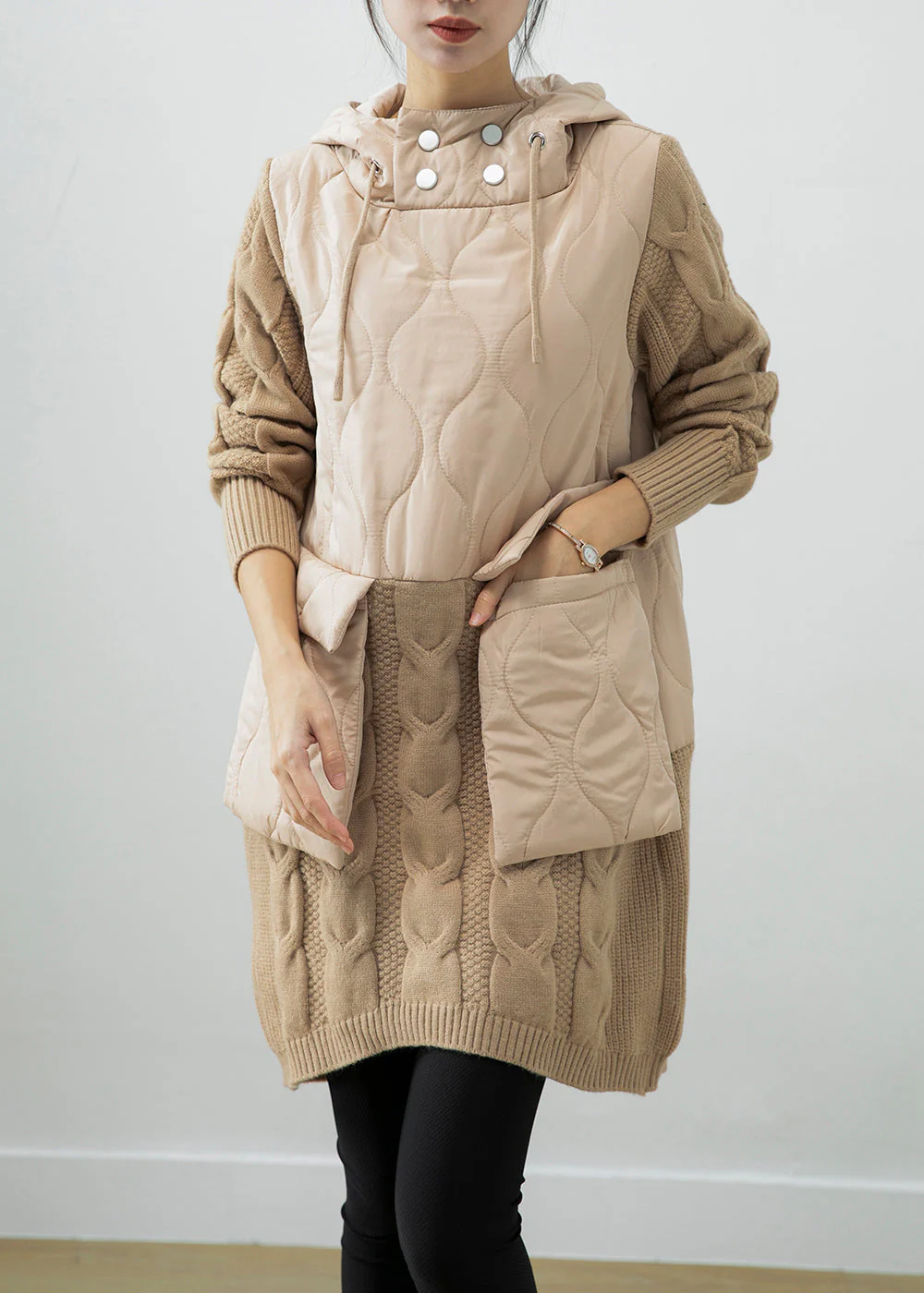 Fine Beige Oversized Patchwork Thick Warm Fleece Sweatshirt Dress Winter - republicanstateiFine Beige Oversized Patchwork Thick Warm Fleece Sweatshirt Dress Winter - republicanstatei