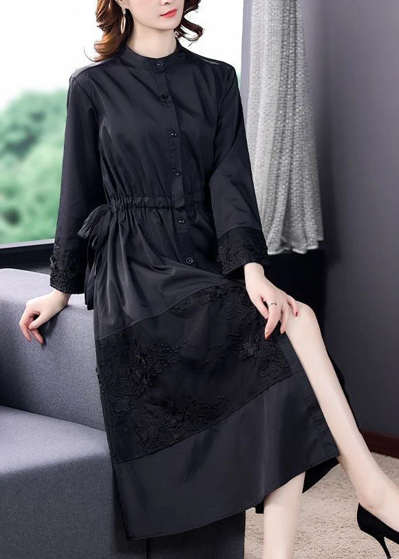 Italian Black Stand Collar Embroideried Patchwork Cotton Trench Long Sleeve - republicanstateiItalian Black Stand Collar Embroideried Patchwork Cotton Trench Long Sleeve - republicanstatei