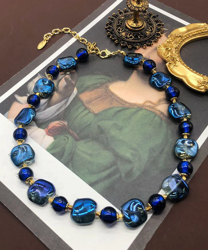 Boho Royal Blue Sterling Silver Ancient Gold Coloured Glaze Locket Necklace - republicanstateiBoho Royal Blue Sterling Silver Ancient Gold Coloured Glaze Locket Necklace - republicanstatei