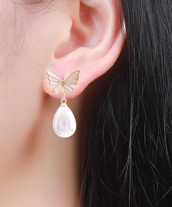 Fashion White Sterling Silver Zircon Butterfly Shell Water Drop Drop Earrings - republicanstateiFashion White Sterling Silver Zircon Butterfly Shell Water Drop Drop Earrings - republicanstatei