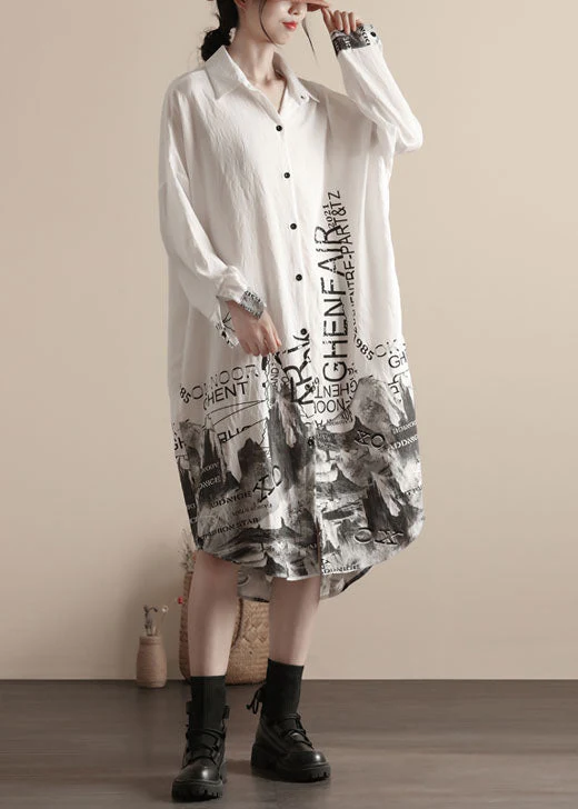 Women White Peter Pan Collar Print Patchwork Linen Shirts Dresses Spring - republicanstateiWomen White Peter Pan Collar Print Patchwork Linen Shirts Dresses Spring - republicanstatei