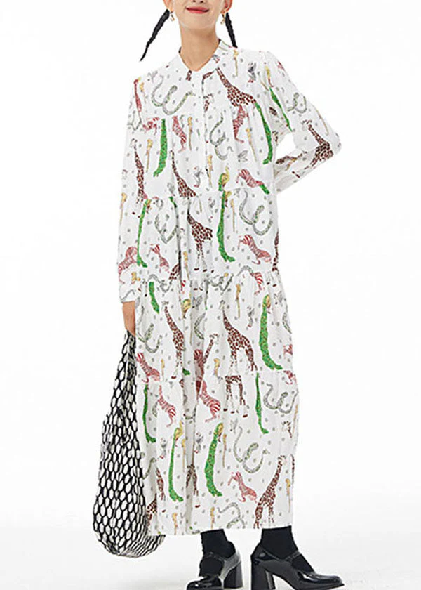 White Print Patchwork Cotton Shirts Dress Stand Collar Wrinkled Spring - republicanstateiWhite Print Patchwork Cotton Shirts Dress Stand Collar Wrinkled Spring - republicanstatei