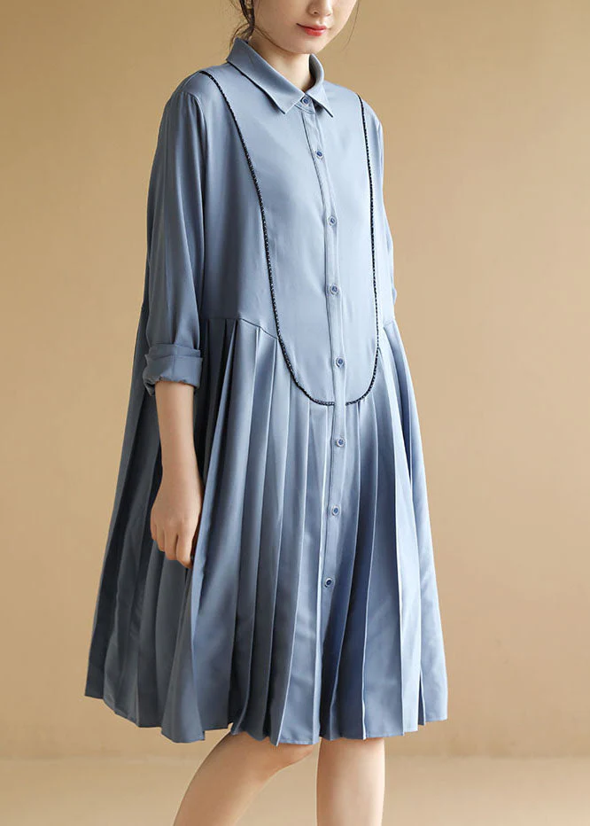 Boutique Light Blue Peter Pan Collar Chiffon Pleated Dress Long Sleeve - republicanstateiBoutique Light Blue Peter Pan Collar Chiffon Pleated Dress Long Sleeve - republicanstatei