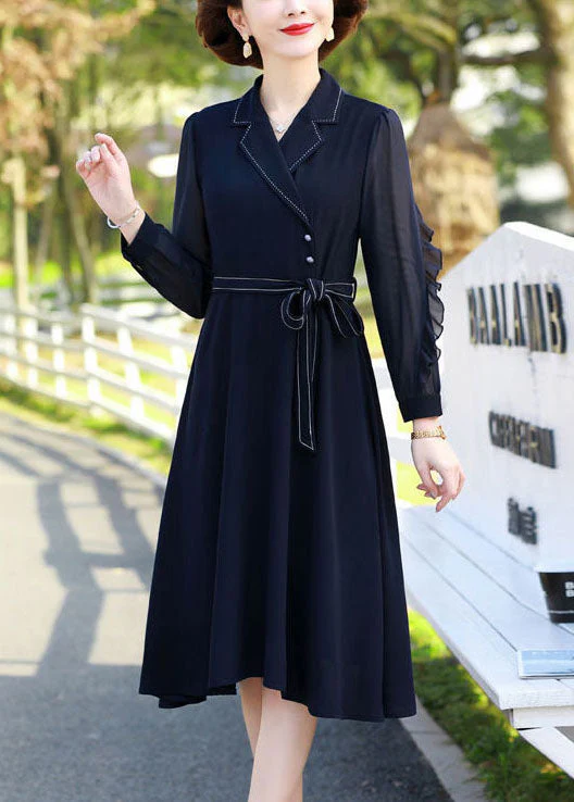 Fitted Navy Peter Pan Collar Patchwork Ruffles Chiffon Cinch Dresses Long Sleeve - republicanstateiFitted Navy Peter Pan Collar Patchwork Ruffles Chiffon Cinch Dresses Long Sleeve - republicanstatei