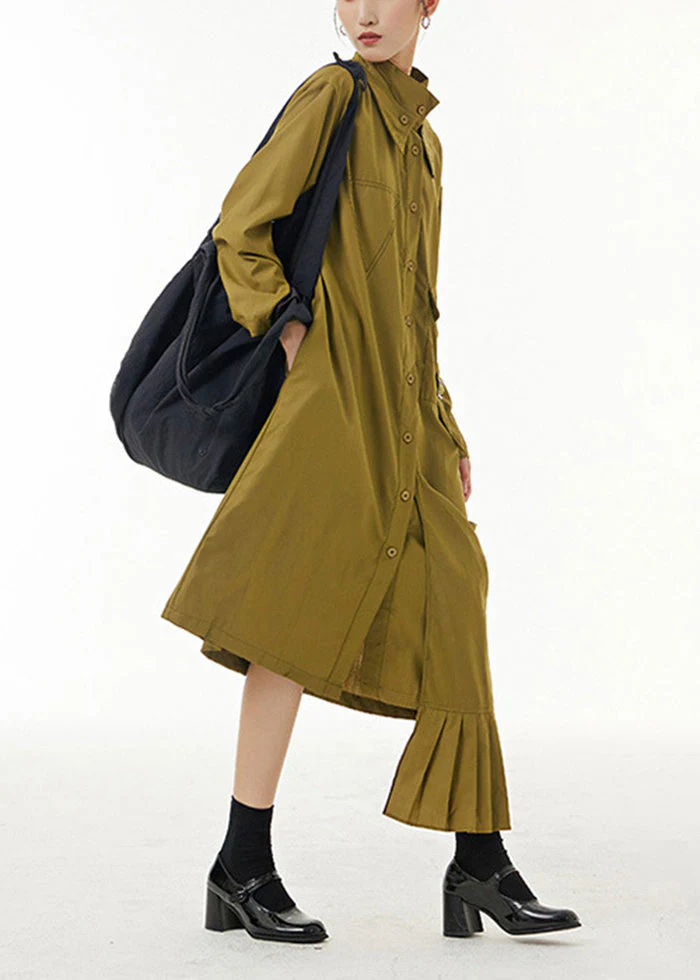 Original Design Green Stand Collar Asymmetrical Patchwork Cotton Shirt Dress Spring - republicanstateiOriginal Design Green Stand Collar Asymmetrical Patchwork Cotton Shirt Dress Spring - republicanstatei