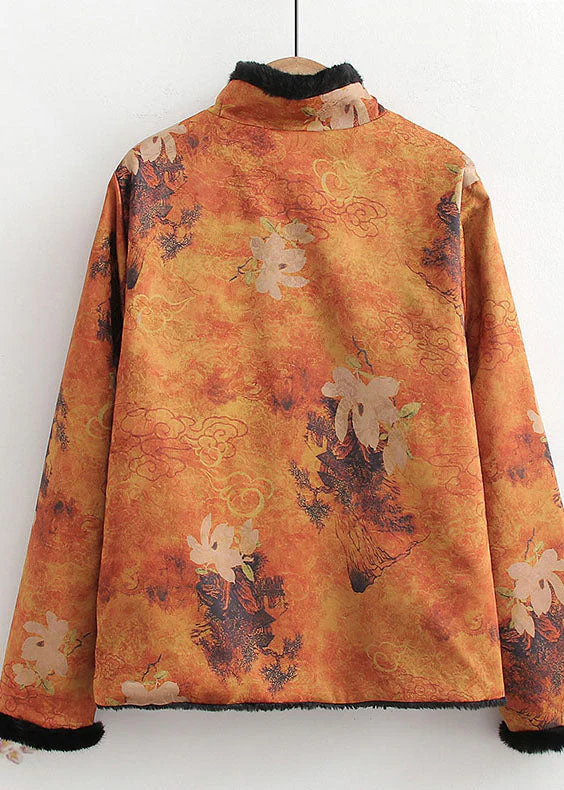 Vintage Yellow Chinese Button Patchwork Silk Print Warm Fleece Coats Spring - republicanstateiVintage Yellow Chinese Button Patchwork Silk Print Warm Fleece Coats Spring - republicanstatei