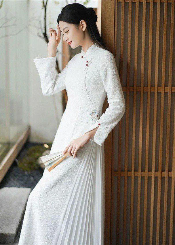 DIY White Stand Collar Patchwork Wrinkled Button Cotton Maxi Dresses Long Sleeve - republicanstateiDIY White Stand Collar Patchwork Wrinkled Button Cotton Maxi Dresses Long Sleeve - republicanstatei