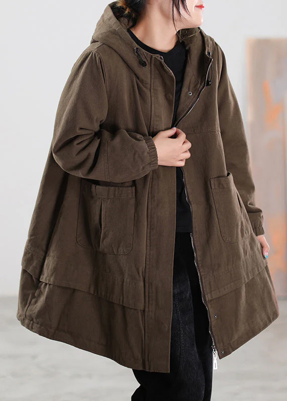 Brief Chocolate Zippered Button Pockets Drawstring Hooded Coats Winter - republicanstateiBrief Chocolate Zippered Button Pockets Drawstring Hooded Coats Winter - republicanstatei