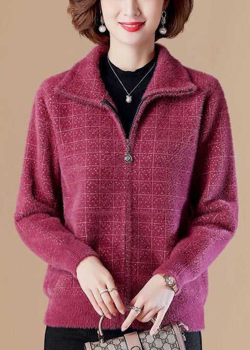 Modern Rose Peter Pan Collar Zip Up Mink Hair Knitted Jackets Long Sleeve - republicanstateiModern Rose Peter Pan Collar Zip Up Mink Hair Knitted Jackets Long Sleeve - republicanstatei