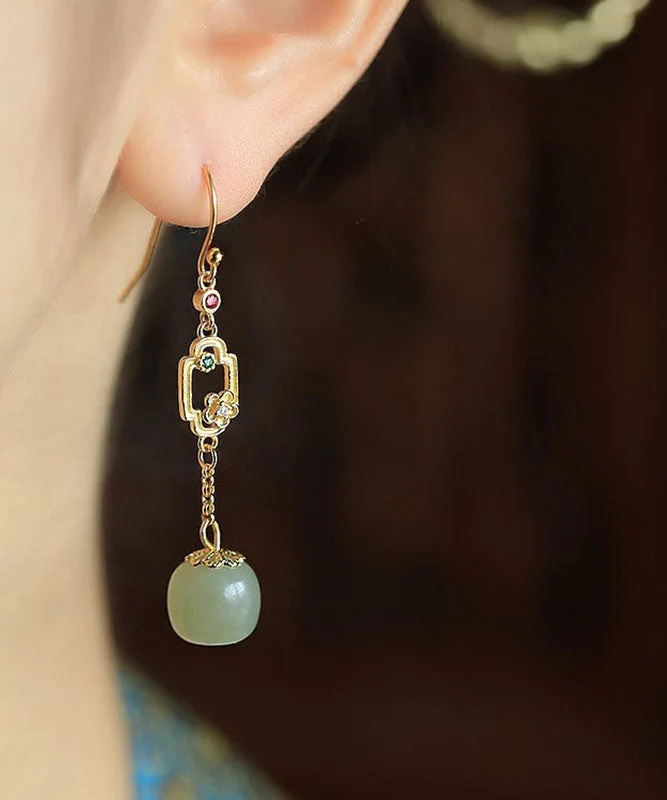 Vintage Cyan Sterling Silver Overgild Inlaid Gem Stone Jade Drop Earrings - republicanstateiVintage Cyan Sterling Silver Overgild Inlaid Gem Stone Jade Drop Earrings - republicanstatei