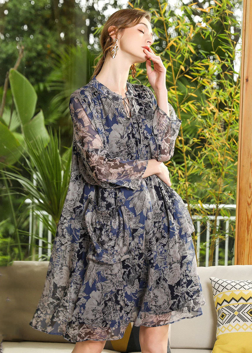 Plus Size Stand Collar Oversized Print Chiffon Holiday Dress Long Sleeve - republicanstateiPlus Size Stand Collar Oversized Print Chiffon Holiday Dress Long Sleeve - republicanstatei