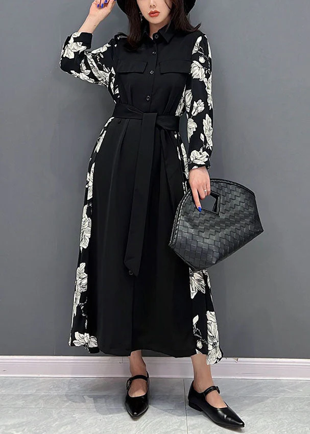Classy Black Peter Pan Collar Patchwork Print Chiffon Cinch Dresses Fall - republicanstateiClassy Black Peter Pan Collar Patchwork Print Chiffon Cinch Dresses Fall - republicanstatei