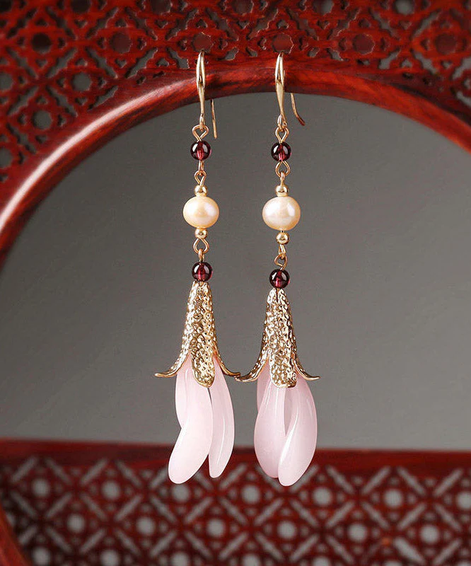 Fashion Pink Sterling Silver Peatl Coloured Glazes Floral Drop Earrings - republicanstateiFashion Pink Sterling Silver Peatl Coloured Glazes Floral Drop Earrings - republicanstatei