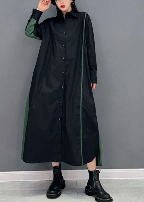 Stylish Black Peter Pan Collar Patchwork Side Open Cotton Shirt Dress Spring - republicanstateiStylish Black Peter Pan Collar Patchwork Side Open Cotton Shirt Dress Spring - republicanstatei